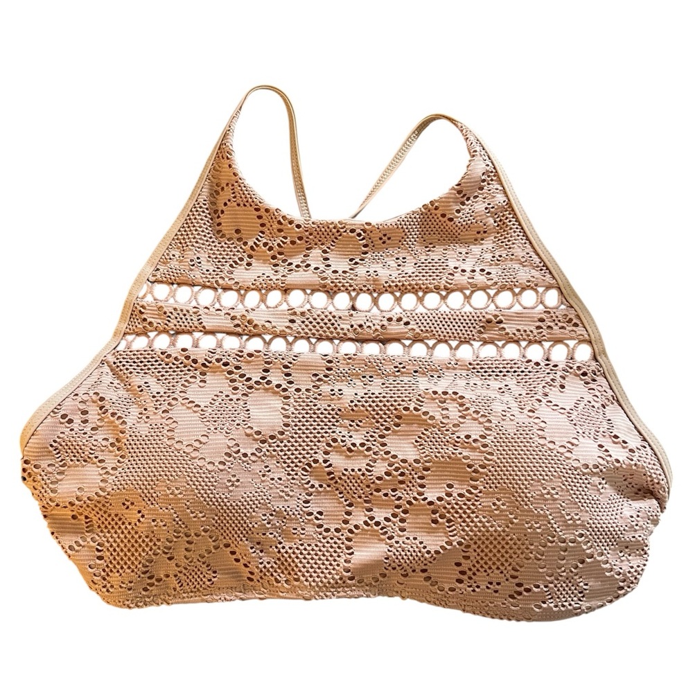 Aerie Crochet CropTop Boho Pink High Neck Lined Swim Size: XL